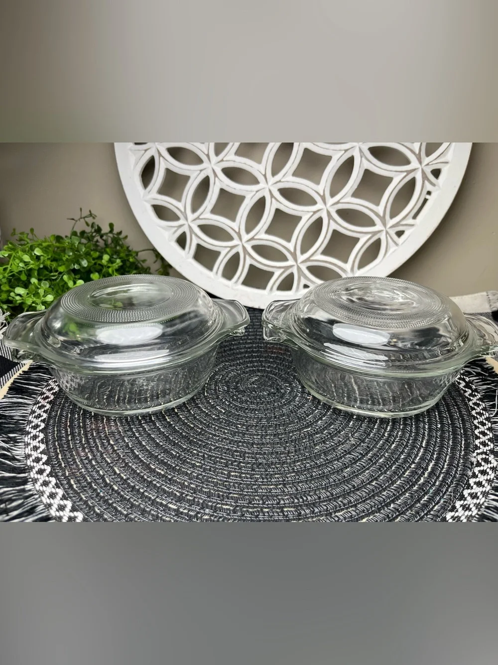 Vintage Anchor Hocking Clear Glass Casserole Dish Set with Lid 12 Oz 355ml 472
